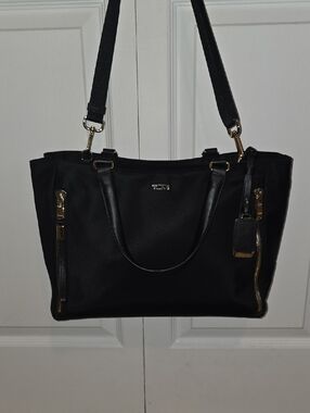 Tumi Black Nylon Tote Bag with Gold Hardware